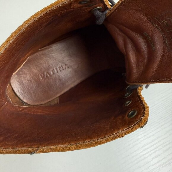 EUC Patina Brown Leather Lace Up Boots Handmade In Mexico